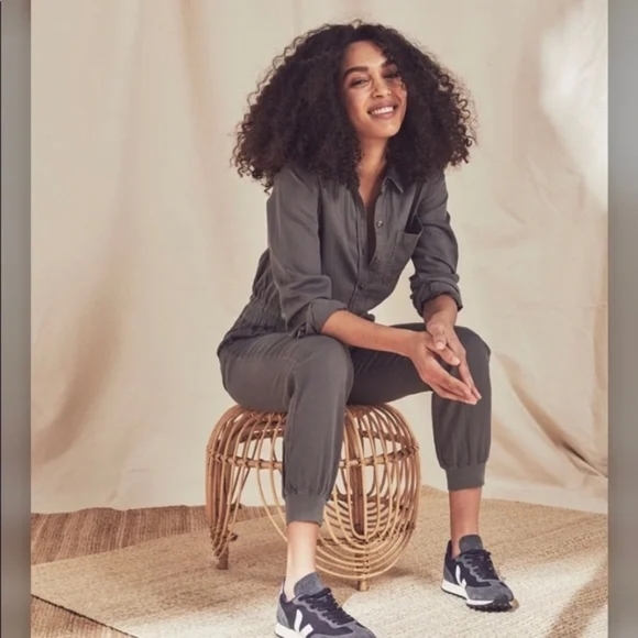 FAHERTY Arlie Day Button Up Linen Blend Jumpsuit In Surplus Green Size M - Picture 3 of 15